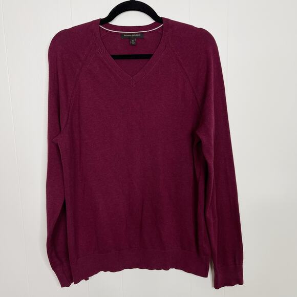 Banana Republic Other - Banana Republic Cotton V Neck Lightweight Pullover Sweater Wine Red Medium Mens